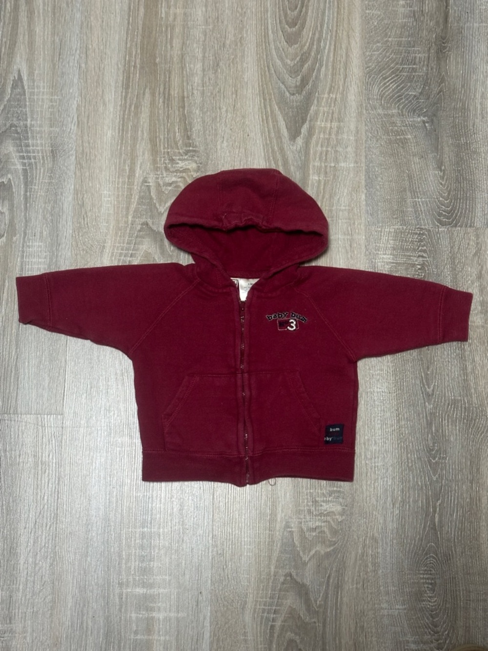 Kids Burgundy Hooded Zip-Up Sweatshirt with Embroidered Number
